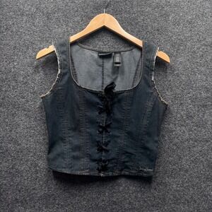 DKNY Jeans Denim Corset Top Jr 11 Blue Lace Up Ribbon Y2K Grunge Edgy Distressed
